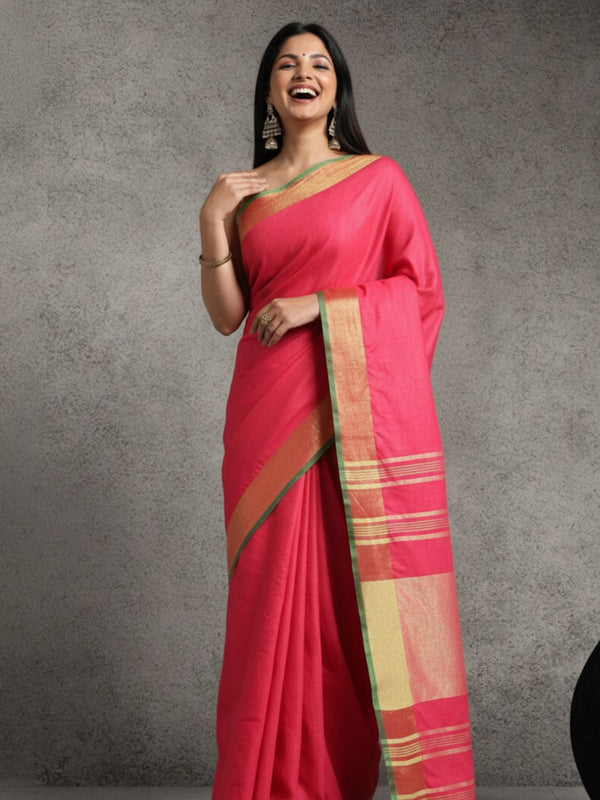 Enigmatic Handwoven Pure Linen Red Saree