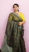 Pure Linen Check Design Handloom Black Saree