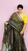 Pure Linen Check Design Handloom Black Saree