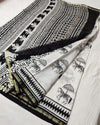 Banjaran Modern Blockprint Chanderi Silk Saree Black & White