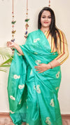 Silkmark Pure Tussar Beaming Embroidered Saree Green