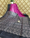 Silkmark Tussar Decorous Blockprint Pink & Black Saree