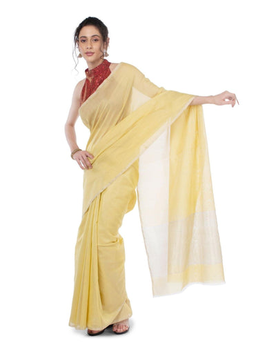 Gorgeous Pure Tissue Linen Handdyed Saree Yellow