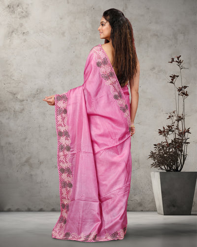 Silkmark Certified Lucid Pure Tussar Cutwork Pink Saree