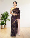 Pure Kota Silk Saree Wine Brown Weaving Triangle