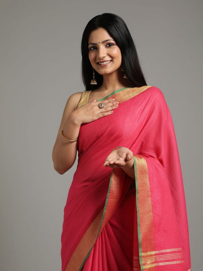 Enigmatic Handwoven Pure Linen Red Saree