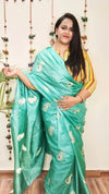 Silkmark Pure Tussar Beaming Embroidered Saree Green