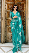 Quaint Embroidered Organza Pure Silk Sea Green Saree