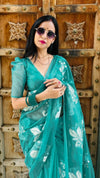 Quaint Embroidered Organza Pure Silk Sea Green Saree