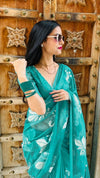 Quaint Embroidered Organza Pure Silk Sea Green Saree