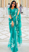 Quaint Embroidered Organza Pure Silk Sea Green Saree