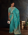 Indiehaat | Organza Silk Meenakari Weaving Blue Saree | Stunning