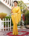 Poised Silk Linen Embroidered Mustard Saree