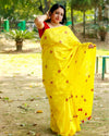 Silkmark Pure Tussar Lively Embroidered Yellow Saree