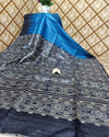 Silkmark Tussar Vivid Blockprint Blue Saree