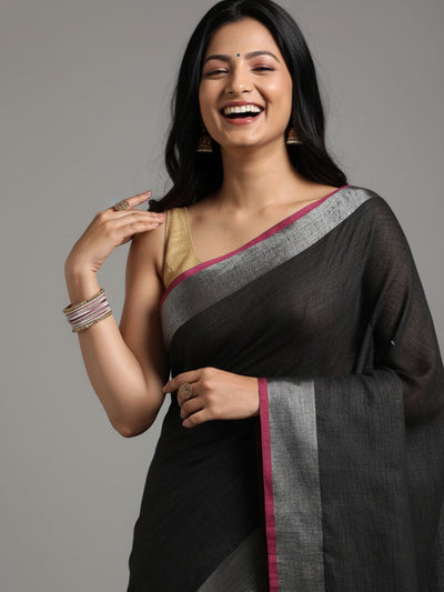 Tranquil Handwoven Pure Linen Black Saree
