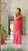 Kota Silk Saree Tulip Red Color Weaving Jaquard with running blouse-Indiehaat