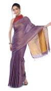 Tissue Linen Purple Saree Gold Shimmer Pallu