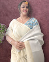 Effulgent Pure Tissue Linen Handdyed Saree Off White