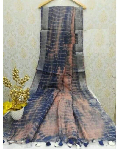 Linen Shibori Brown Hand Dyed Saree -Indiehaat