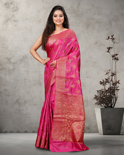 Silkmark Certified Banarasi Muga Tussar Raspberry Pink Saree