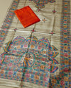 Silkmark Tussar Beige Madhubani Glossy Dupatta & Orange Top