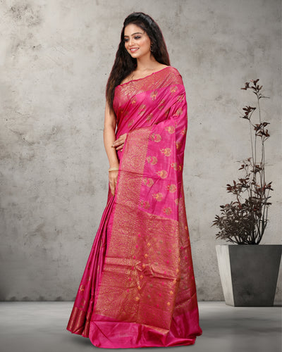 Silkmark Certified Banarasi Muga Tussar Raspberry Pink Saree