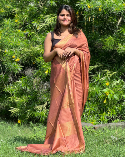 Handloom Jayashree Silk Saree Light Brown Colour with Running Blouse-Indiehaat