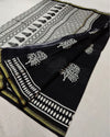 Banjaran Radiating Blockprint Chanderi Silk Saree Black & White