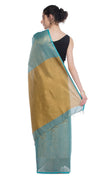 Tissue Linen Green Saree Gold Shimmer Pallu