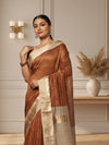 Stunning Pure Maheshwari Silk Allover Checks Earthy Brown Saree