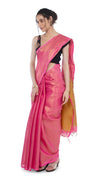 Tissue Linen Pink Saree Gold Shimmer Pallu