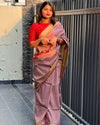 Handwoven Pure Linen Saree Dusky Pink Color with running Blouse - IndieHaat