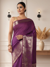 Adorable Banarasi Silk Linen Handloom Purple Saree
