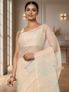Earthy Kota Doria Cotton Bel Embroidery White Saree Handdyed