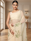 Beige Pure Kota Doria Saree Embroidered