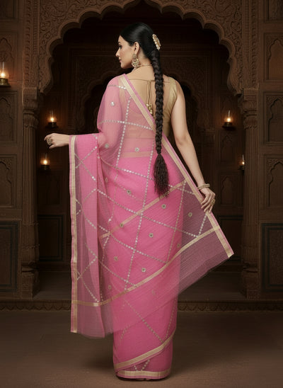 Pankhudi Gota Patti Pink Kota Cotton Saree