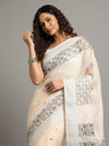 Surreal Pure Linen Hand Cutwork Design Off White Saree