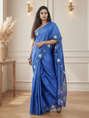 Silkmark Pure Tussar Embroidery & Cutwork Blue Saree