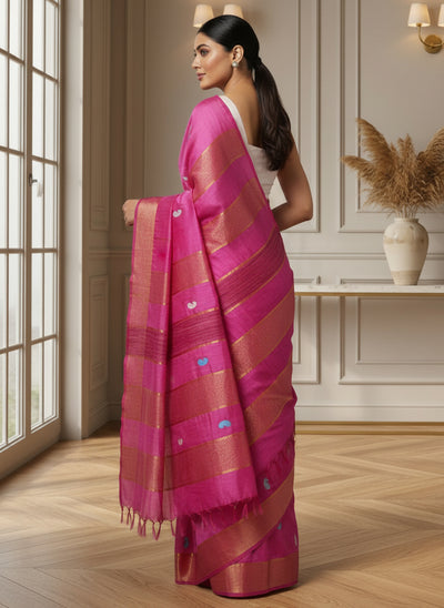 Lovable Eri Tussar Silk Embroidered Pink Saree