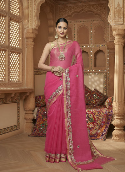 Gilded Grace Kota Cotton Gota Patti Dark Pink Saree