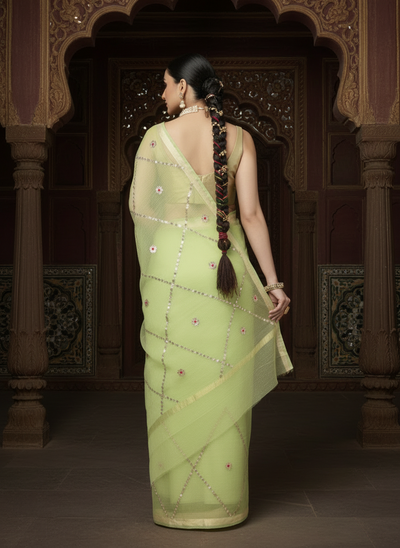Pankhudi Gota Patti Lime Green Kota Cotton Saree