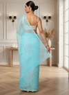 Fresh Kota Doria Cotton Bel Embroidery Blue Saree Handdyed