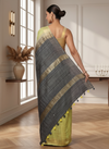 Silkmark Ghicha Tussar Scintillating Black & Yellow Saree