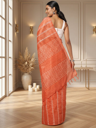 Bansbara Tussar Silk Kantha Handloom Saree Tacao Orange