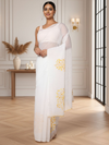 Kota Doria Cotton Bel Embroidery White Saree Handdyed