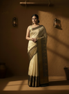 Silk Linen Weaving Design Jacquard Handloom Saree Cream Color with Running Blouse-Indiehaat