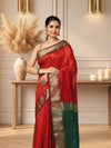 Misty Pure Maheshwari Silk Handloom Saree Red & Green