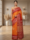 Bold Mustard Maroon Wax Batik Hand Dyed Slub Linen Saree