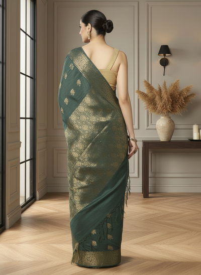 Luminous Banarasi Silk Jaquard Dark Green Saree